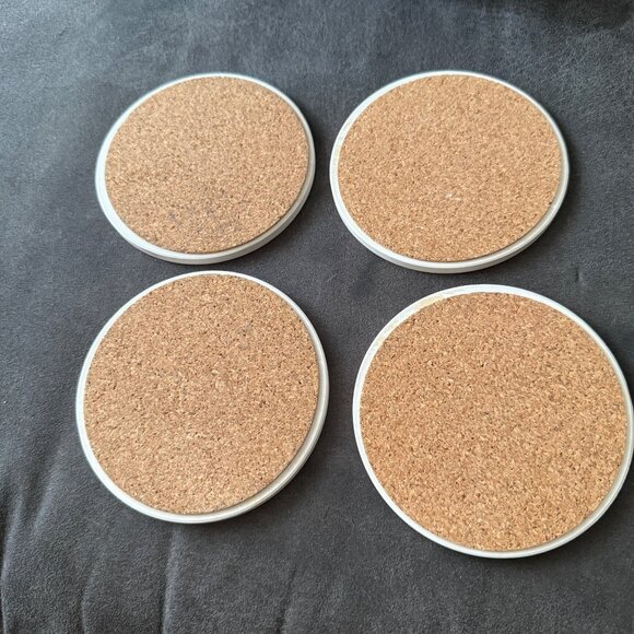 Set Of 4 Round Feather Design Cork-Backed Ceramic Coasters - Picture 2 of 3
